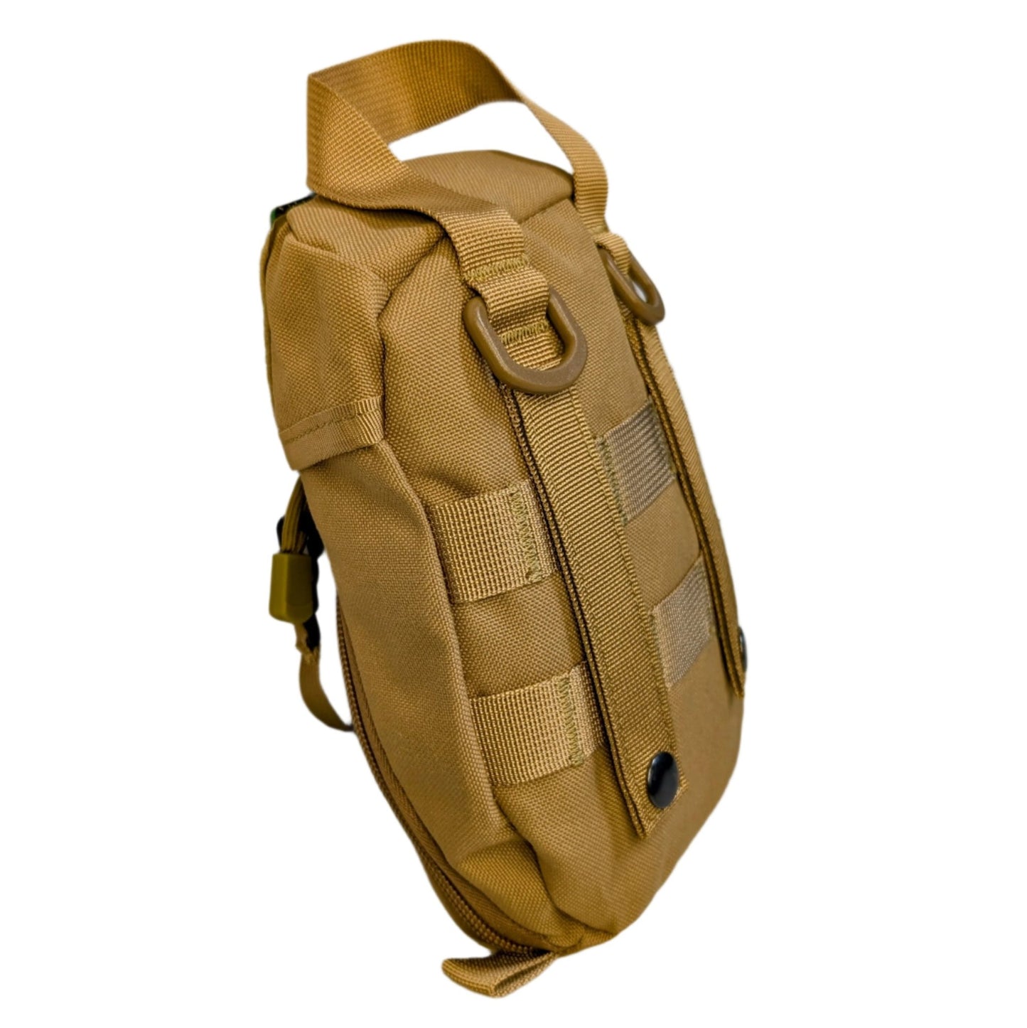 Hiking and Snake bite kit for australian snake and spider bites from Assurance First Aid Kits. Rear side view of khaki molle bag