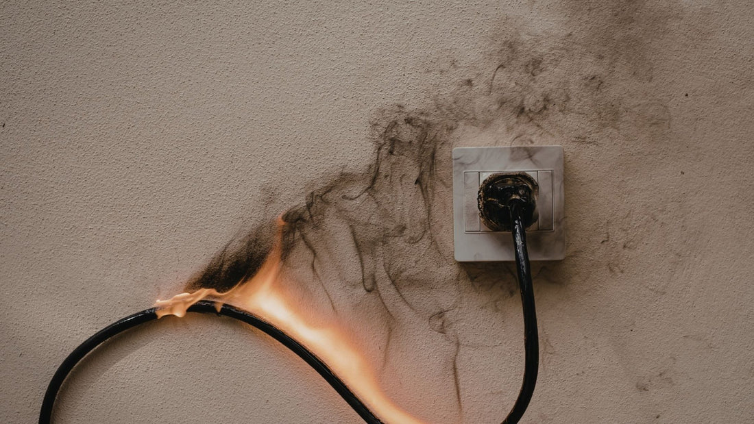 Powerpoint with cable on fire. Blog post reminder to check your smoke detectors by Assurance Firt Aid Kits