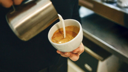 BLOG Barista pouring hot milk foam into a coffee cup. Blog post on Cafe/Coffee shop first aid requirements by assurance first aid kits.