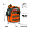 Hi vis orange molle style first aid kit for Australian snake, spider & tick first aid. Made in Dubbo by Assurance First Aid Kits. Dimensions 21cm x 10 cm x 15cm.