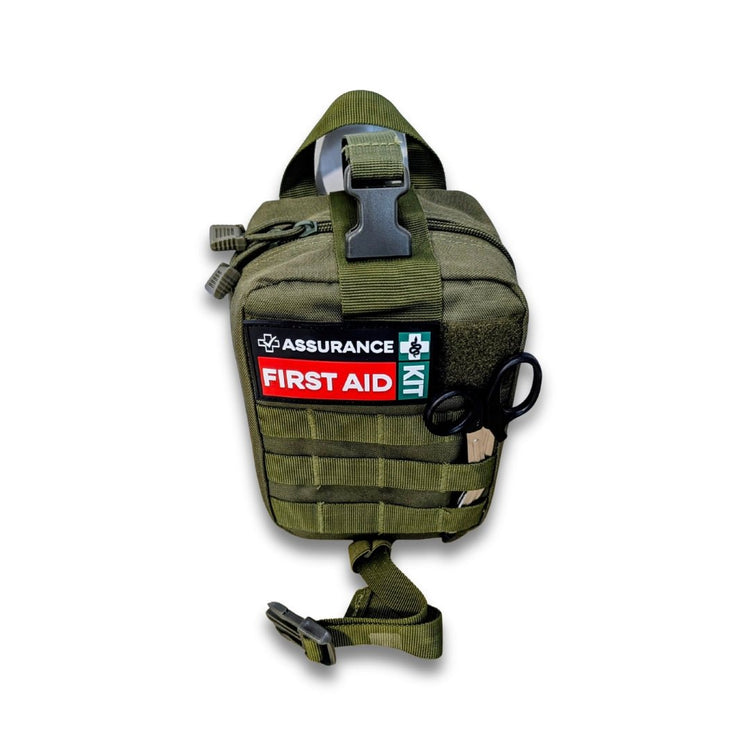 Pink snake bite kit for Australian snake and spider bites. External top down View.  Built in NSW by Assurance First Aid Kits
