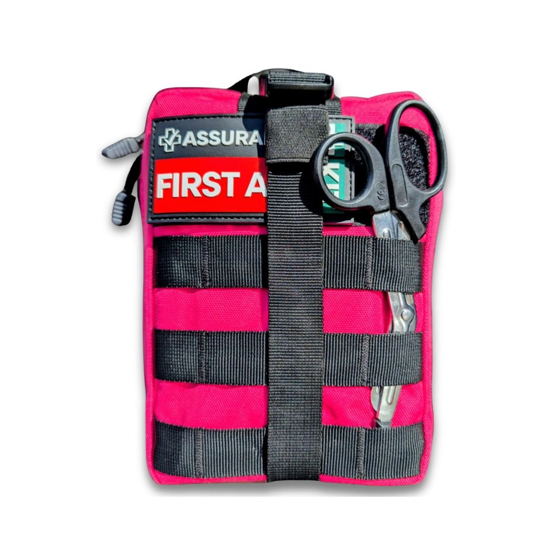 Pink snake bite kit for Australian snake and spider bites. Front View.  Built in NSW by Assurance First Aid Kits