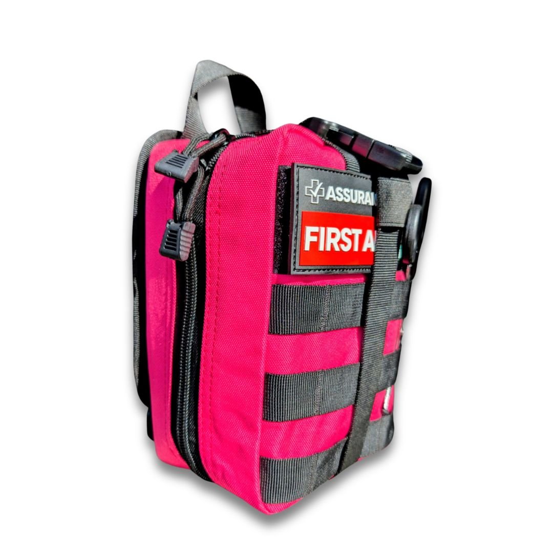 Pink snake bite kit for Australian snake and spider bites. External Left View.  Built in NSW by Assurance First Aid Kits