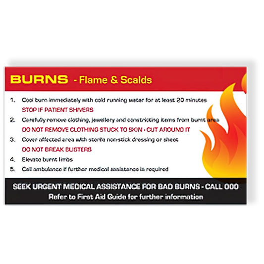 Burns First Aid Card assurancefirstaidkits buyonline australia