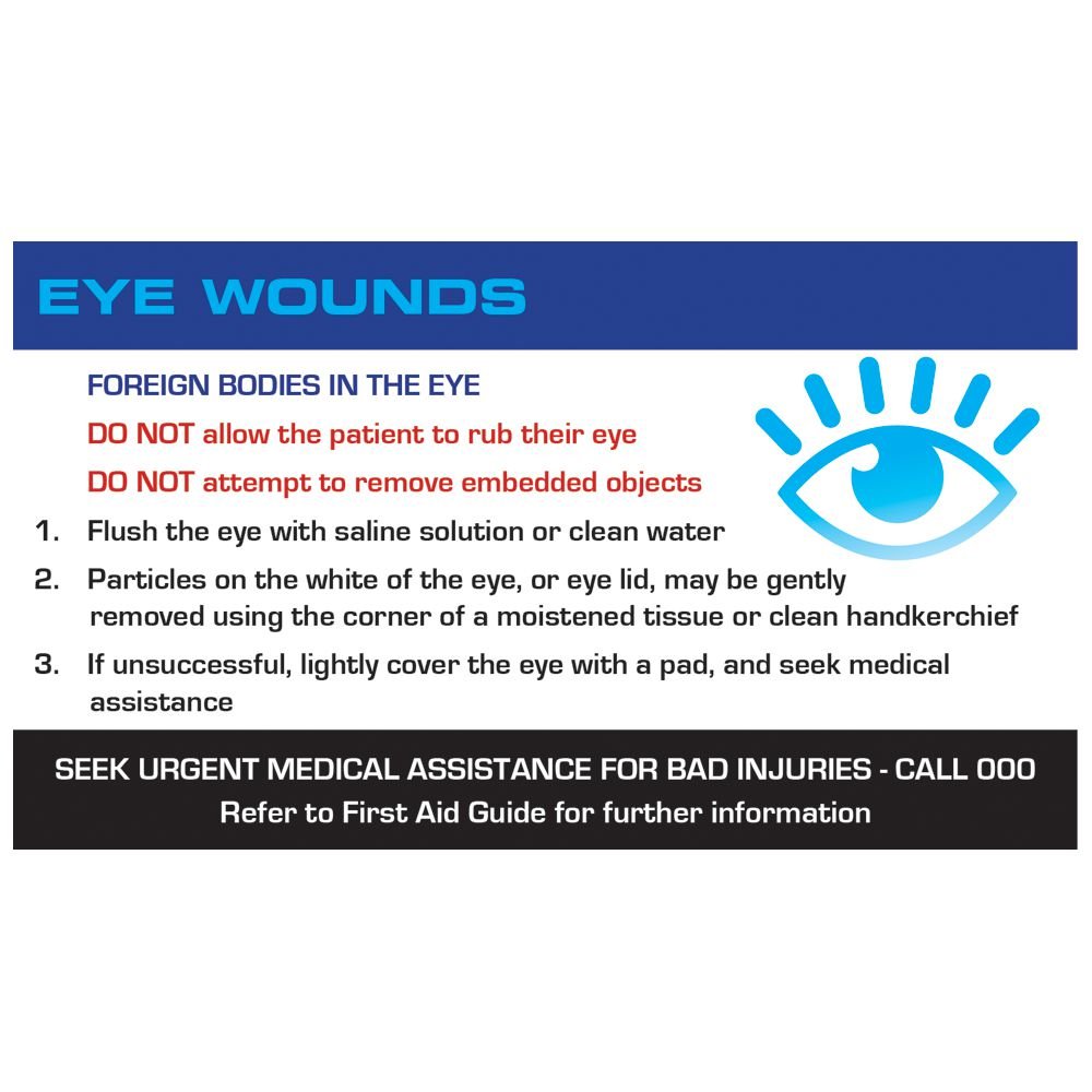Eye Wound First Aid Card assurancefirstaidkits buyonline australia