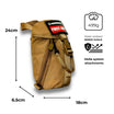 A khaki molle style hiking and bushwalking first aid kit right side view. Dimensions 24cm x 6.5 cm x 18 cm Built in Dubbo By  Assurance First Aid Kits 