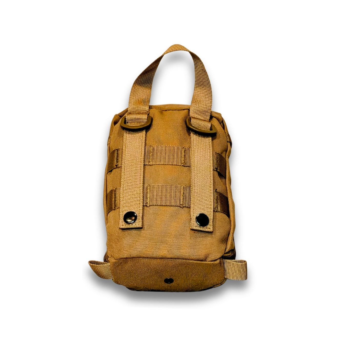 A khaki molle style hiking and bushwalking first aid kit rear view. Built in Dubbo By  Assurance First Aid Kits 