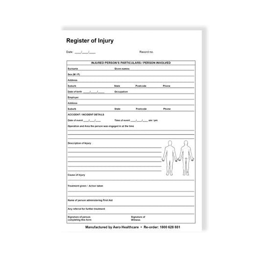 Register of Injuries Pad assurancefirstaidkits buyonline australia